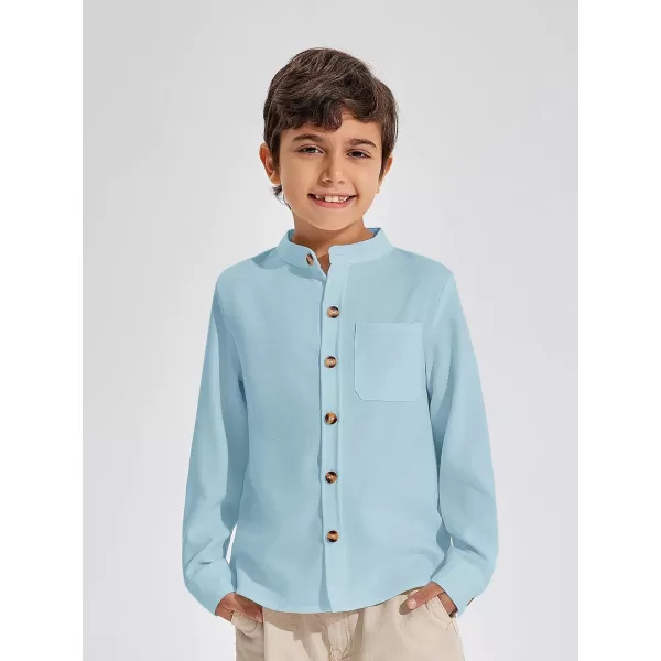 Haloumoning Boys Mandarin Collar Long Sleeve Button Down Shirts 5-14 Years