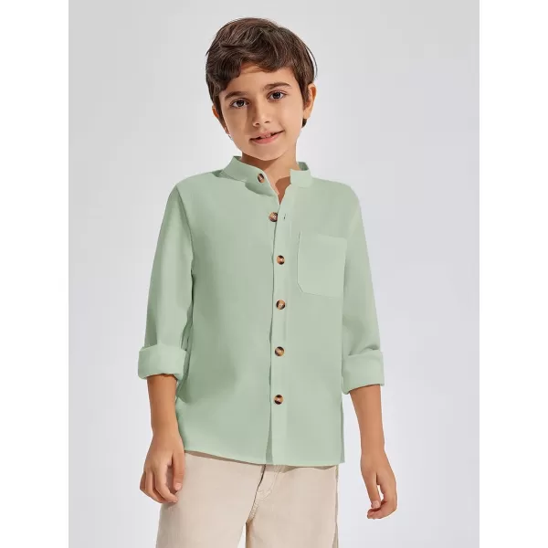 Haloumoning Boys Mandarin Collar Long Sleeve Button Down Shirts 5-14 Years