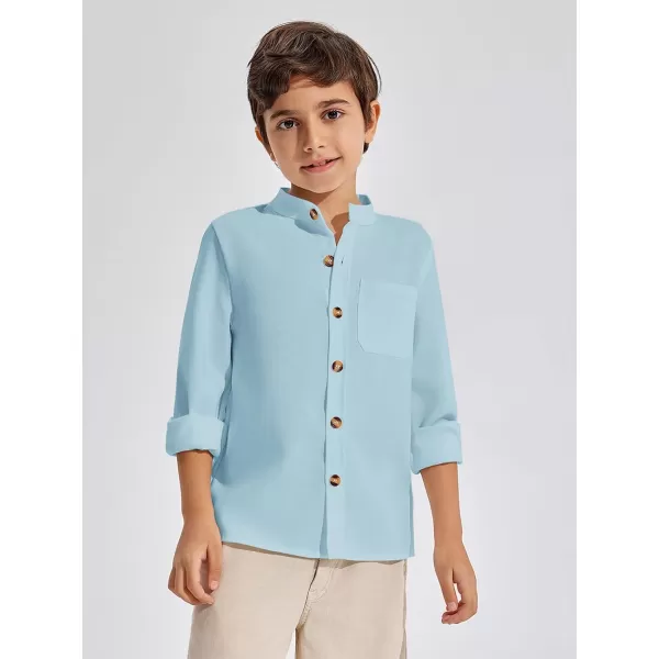 Haloumoning Boys Mandarin Collar Long Sleeve Button Down Shirts 5-14 Years