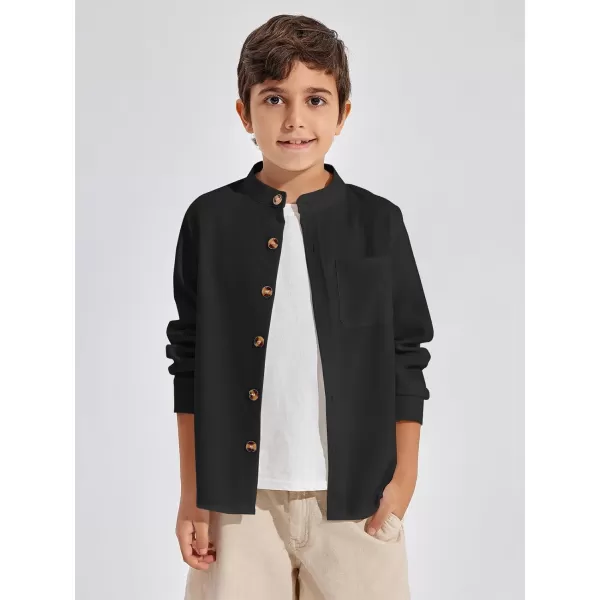 Haloumoning Boys Mandarin Collar Long Sleeve Button Down Shirts 5-14 Years
