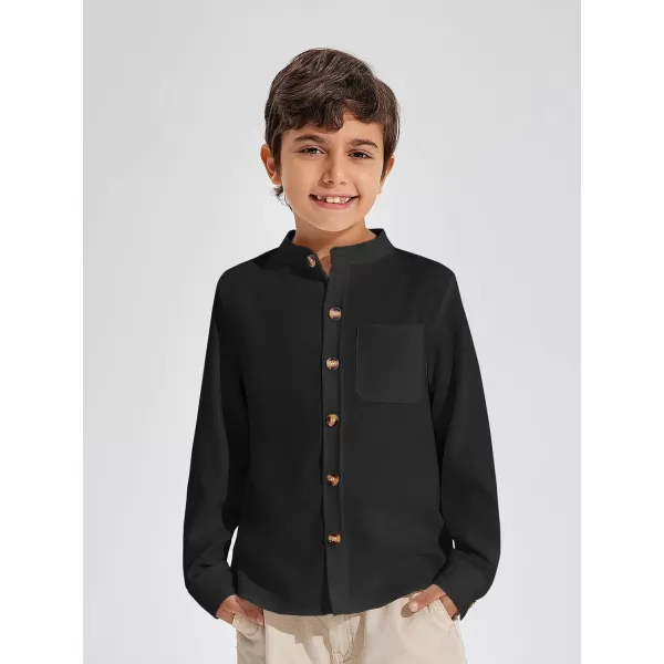 Haloumoning Boys Mandarin Collar Long Sleeve Button Down Shirts 5-14 Years