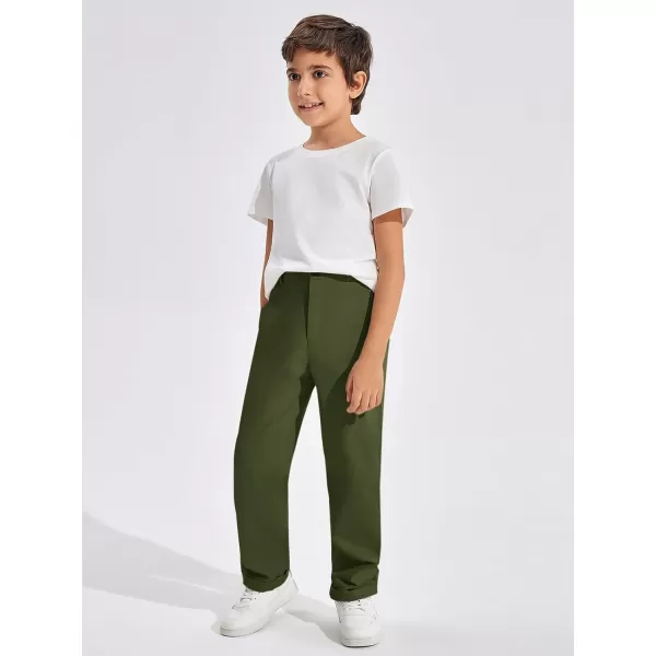 Haloumoning Boys Pants High Waisted Slim Fit Pants School Uniform Chino Pants 5-14 Years
