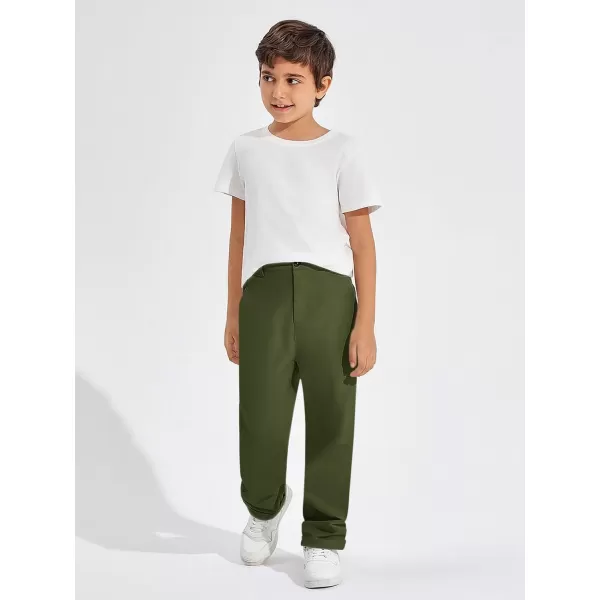 Haloumoning Boys Pants High Waisted Slim Fit Pants School Uniform Chino Pants 5-14 Years