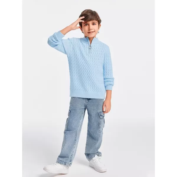 Haloumoning Boys Quarter Zip Cable Knit Sweater Kids Fall Mock Neck Pullover Clothes 5-14 Years