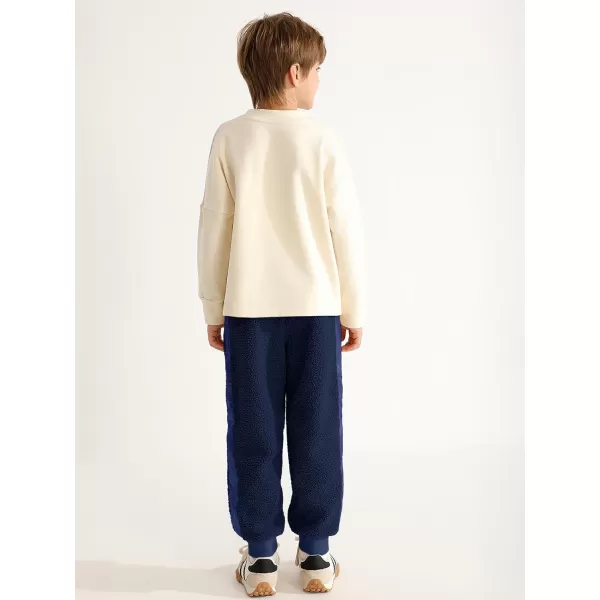 Haloumoning Boys Side Stripe Fleece Joggers Casual Elastic Waist Warm Pants with Pockets