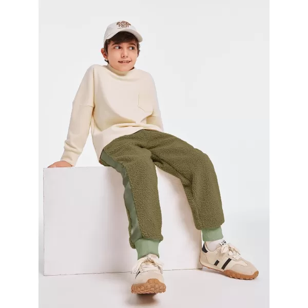 Haloumoning Boys Side Stripe Fleece Joggers Casual Elastic Waist Warm Pants with Pockets