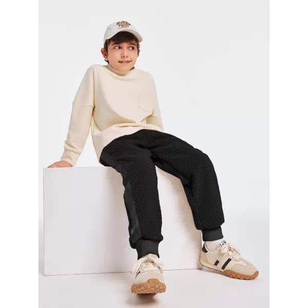Haloumoning Boys Side Stripe Fleece Joggers Casual Elastic Waist Warm Pants with Pockets