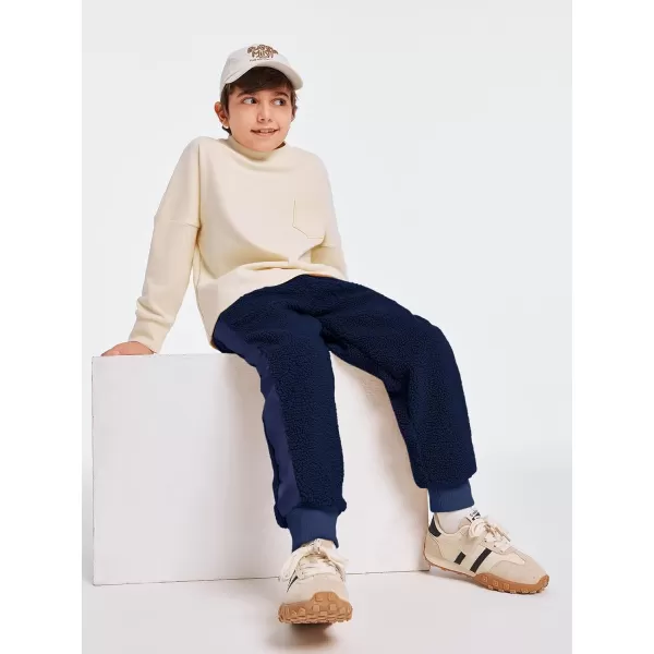 Haloumoning Boys Side Stripe Fleece Joggers Casual Elastic Waist Warm Pants with Pockets