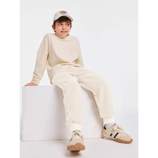 Haloumoning Boys Side Stripe Fleece Joggers Casual Elastic Waist Warm Pants with Pockets