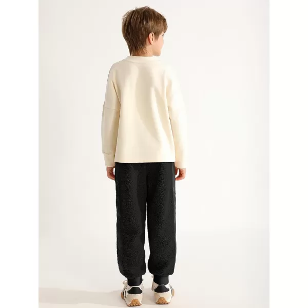 Haloumoning Boys Side Stripe Fleece Joggers Casual Elastic Waist Warm Pants with Pockets