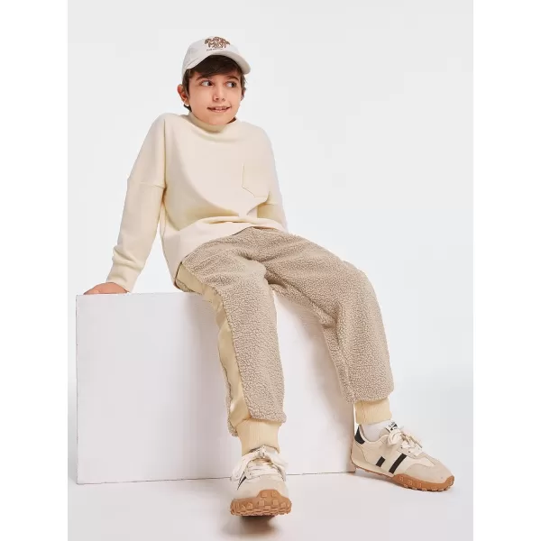 Haloumoning Boys Side Stripe Fleece Joggers Casual Elastic Waist Warm Pants with Pockets
