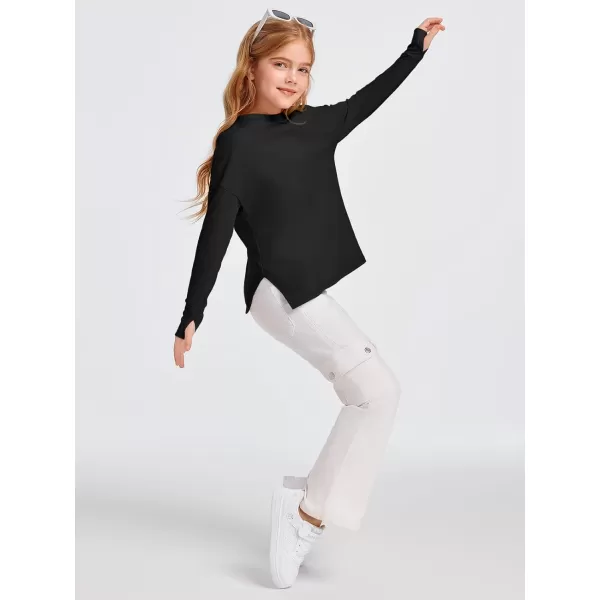 Haloumoning Girls Athletic Shirts Long Sleeve Active Quick Dry Tops Kids Gym Yoga Tees with Thumb holes 5-14 Years