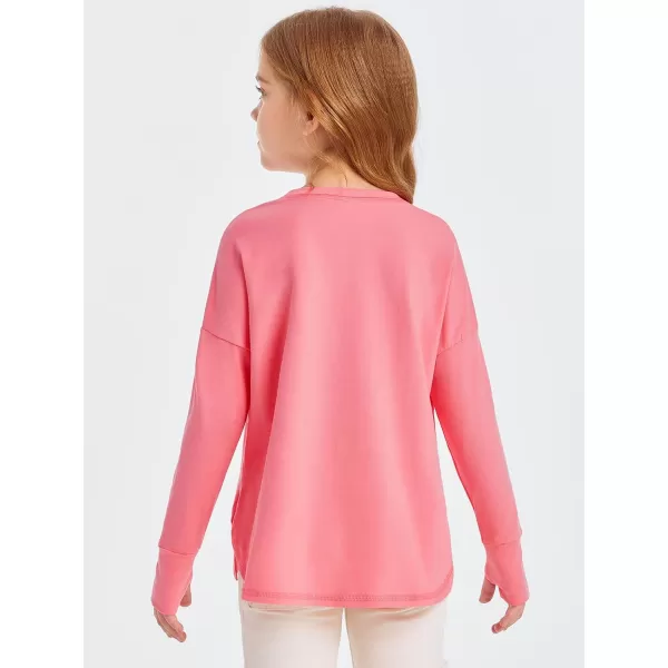Haloumoning Girls Athletic Shirts Long Sleeve Active Quick Dry Tops Kids Gym Yoga Tees with Thumb holes 5-14 Years
