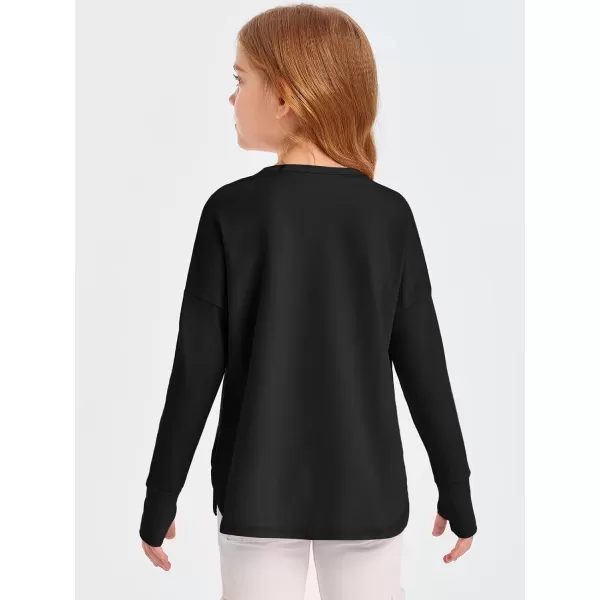 Haloumoning Girls Athletic Shirts Long Sleeve Active Quick Dry Tops Kids Gym Yoga Tees with Thumb holes 5-14 Years