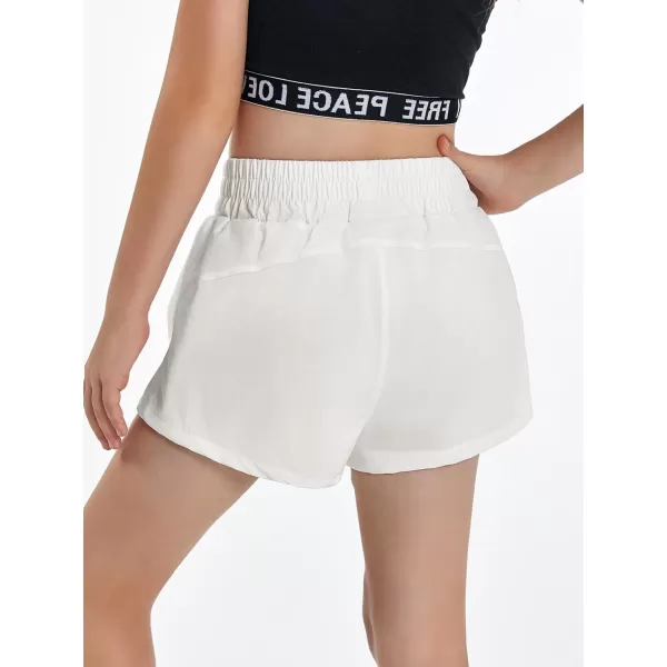 Haloumoning Girls Athletic Shorts High Waist Elastic 2 in 1 Running Shorts with Side Pockets 5-14 Years