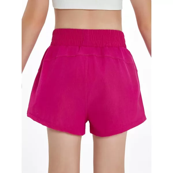 Haloumoning Girls Athletic Shorts High Waist Elastic 2 in 1 Running Shorts with Side Pockets 5-14 Years