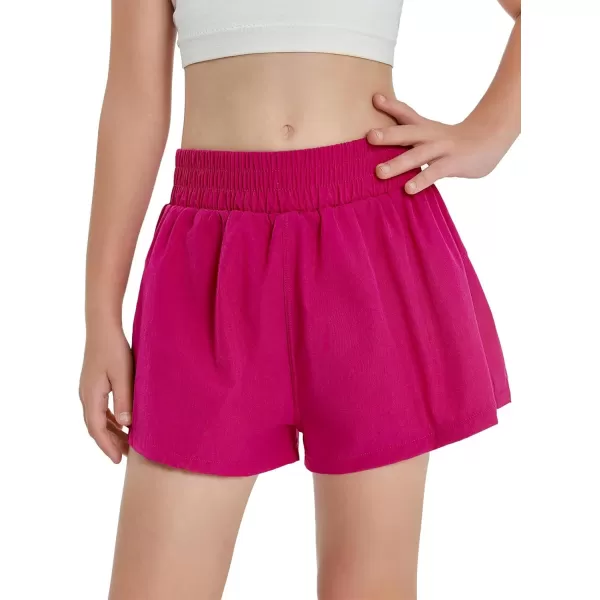 Haloumoning Girls Athletic Shorts High Waist Elastic 2 in 1 Running Shorts with Side Pockets 5-14 Years
