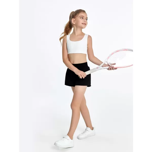 Haloumoning Girls Athletic Shorts High Waist Elastic 2 in 1 Running Shorts with Side Pockets 5-14 Years