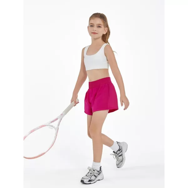 Haloumoning Girls Athletic Shorts High Waist Elastic 2 in 1 Running Shorts with Side Pockets 5-14 Years