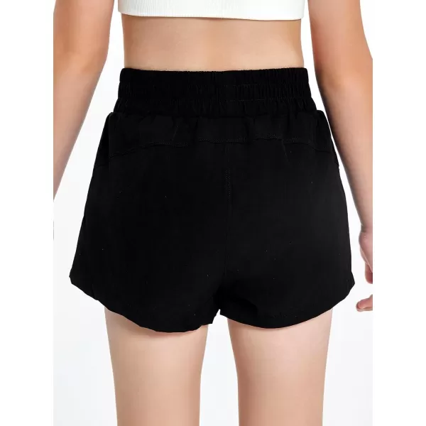 Haloumoning Girls Athletic Shorts High Waist Elastic 2 in 1 Running Shorts with Side Pockets 5-14 Years