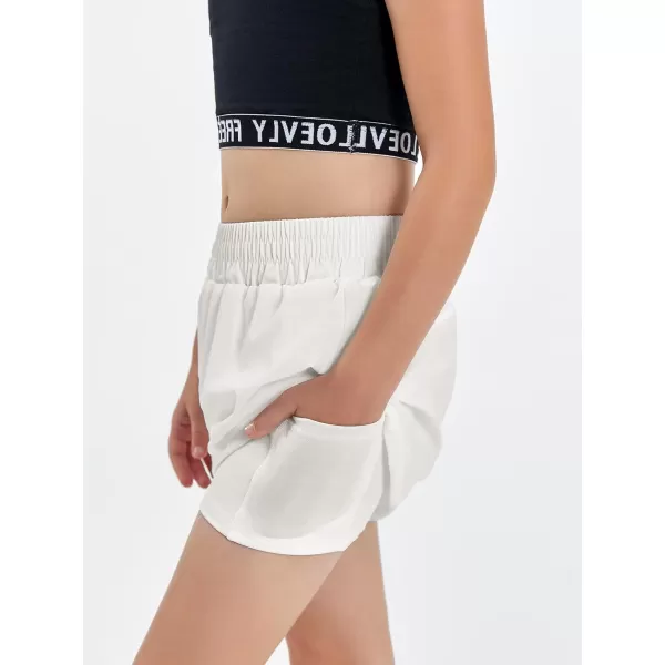Haloumoning Girls Athletic Shorts High Waist Elastic 2 in 1 Running Shorts with Side Pockets 5-14 Years