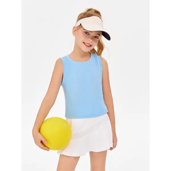 Haloumoning Girls Athletic Tank Tops Kids Sleeveless Crop Tops Mesh Back Workout Cute Sports Shirts 5-14 Years