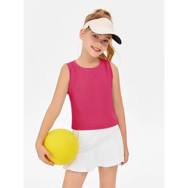 Haloumoning Girls Athletic Tank Tops Kids Sleeveless Crop Tops Mesh Back Workout Cute Sports Shirts 5-14 Years