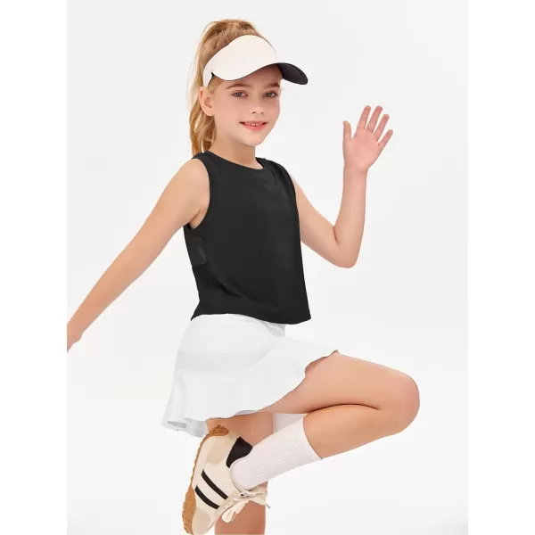 Haloumoning Girls Athletic Tank Tops Kids Sleeveless Crop Tops Mesh Back Workout Cute Sports Shirts 5-14 Years