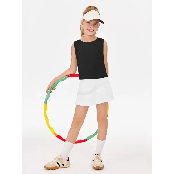 Haloumoning Girls Athletic Tank Tops Kids Sleeveless Crop Tops Mesh Back Workout Cute Sports Shirts 5-14 Years