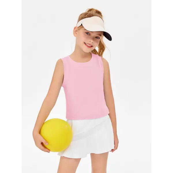 Haloumoning Girls Athletic Tank Tops Kids Sleeveless Crop Tops Mesh Back Workout Cute Sports Shirts 5-14 Years