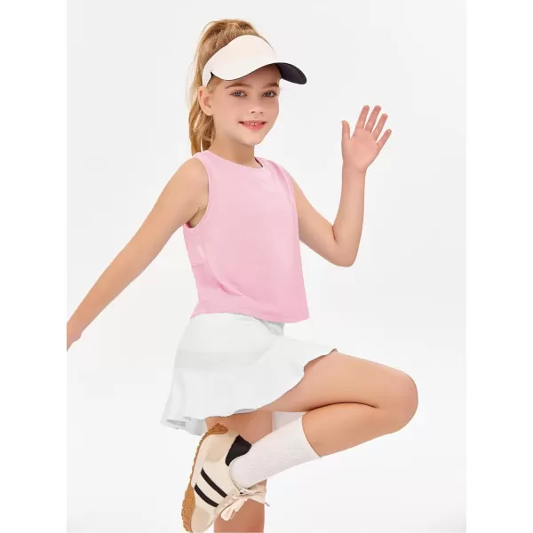 Haloumoning Girls Athletic Tank Tops Kids Sleeveless Crop Tops Mesh Back Workout Cute Sports Shirts 5-14 Years