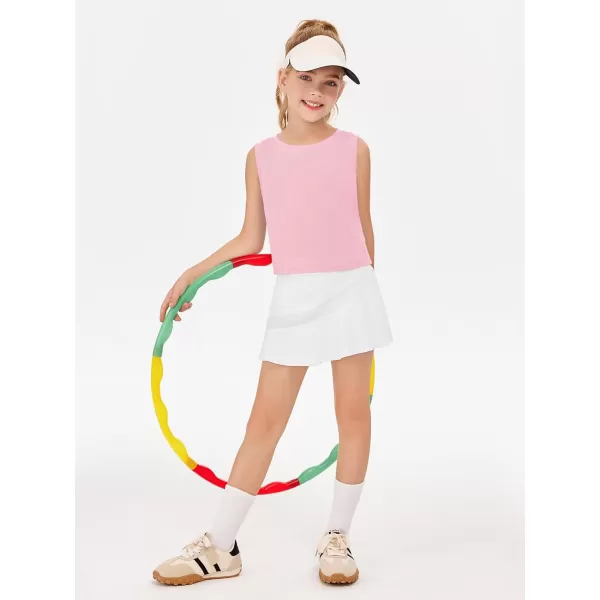 Haloumoning Girls Athletic Tank Tops Kids Sleeveless Crop Tops Mesh Back Workout Cute Sports Shirts 5-14 Years