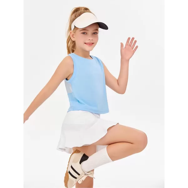 Haloumoning Girls Athletic Tank Tops Kids Sleeveless Crop Tops Mesh Back Workout Cute Sports Shirts 5-14 Years