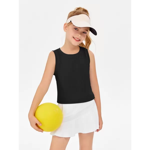 Haloumoning Girls Athletic Tank Tops Kids Sleeveless Crop Tops Mesh Back Workout Cute Sports Shirts 5-14 Years