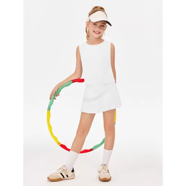 Haloumoning Girls Athletic Tank Tops Kids Sleeveless Crop Tops Mesh Back Workout Cute Sports Shirts 5-14 Years