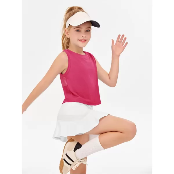 Haloumoning Girls Athletic Tank Tops Kids Sleeveless Crop Tops Mesh Back Workout Cute Sports Shirts 5-14 Years