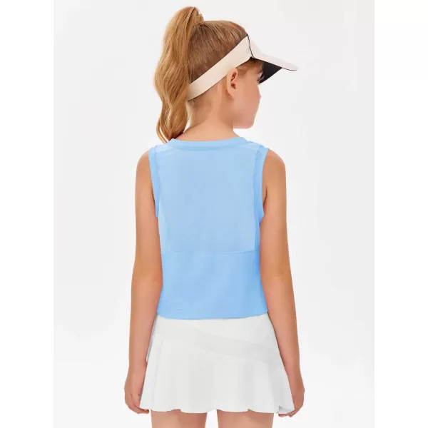 Haloumoning Girls Athletic Tank Tops Kids Sleeveless Crop Tops Mesh Back Workout Cute Sports Shirts 5-14 Years