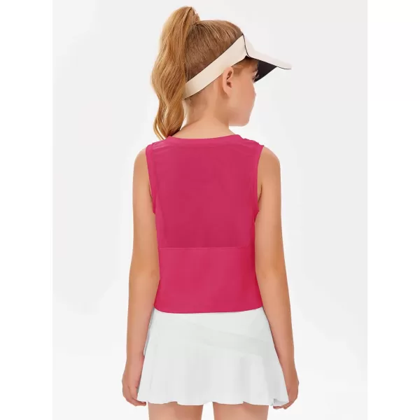 Haloumoning Girls Athletic Tank Tops Kids Sleeveless Crop Tops Mesh Back Workout Cute Sports Shirts 5-14 Years