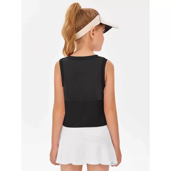 Haloumoning Girls Athletic Tank Tops Kids Sleeveless Crop Tops Mesh Back Workout Cute Sports Shirts 5-14 Years