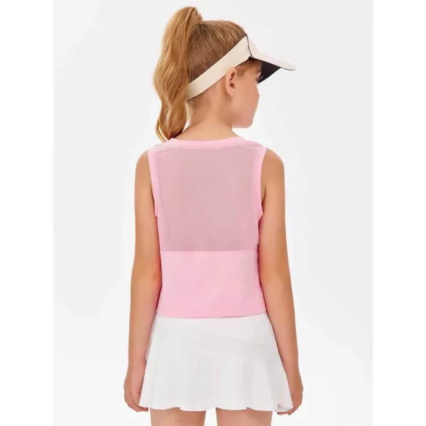 Haloumoning Girls Athletic Tank Tops Kids Sleeveless Crop Tops Mesh Back Workout Cute Sports Shirts 5-14 Years