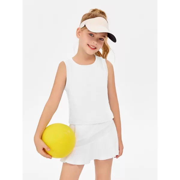 Haloumoning Girls Athletic Tank Tops Kids Sleeveless Crop Tops Mesh Back Workout Cute Sports Shirts 5-14 Years