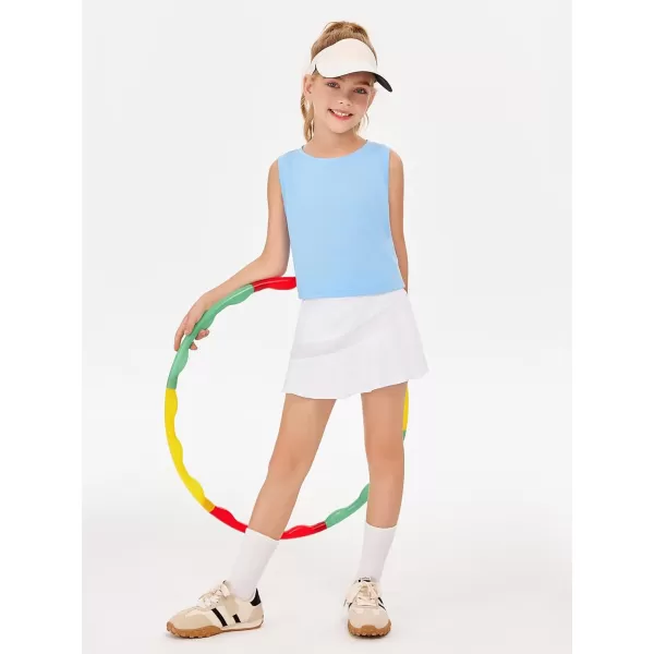 Haloumoning Girls Athletic Tank Tops Kids Sleeveless Crop Tops Mesh Back Workout Cute Sports Shirts 5-14 Years
