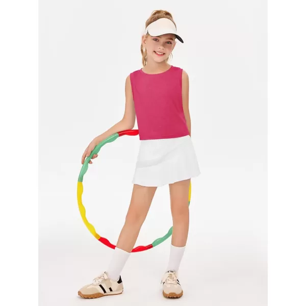 Haloumoning Girls Athletic Tank Tops Kids Sleeveless Crop Tops Mesh Back Workout Cute Sports Shirts 5-14 Years
