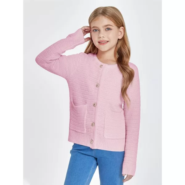Haloumoning Girls Button Down Tweed Knit Cardigan Sweaters Kids Fashion Fall Outerwear with Pockets