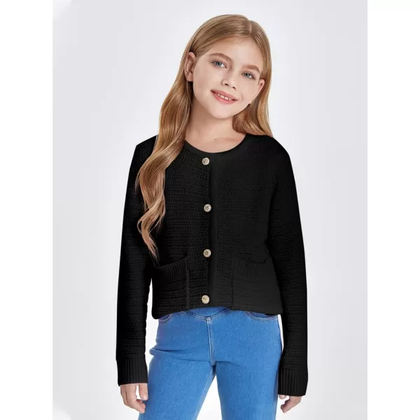 Haloumoning Girls Button Down Tweed Knit Cardigan Sweaters Kids Fashion Fall Outerwear with Pockets