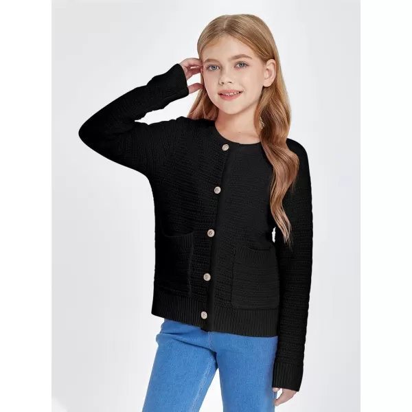 Haloumoning Girls Button Down Tweed Knit Cardigan Sweaters Kids Fashion Fall Outerwear with Pockets