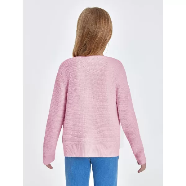 Haloumoning Girls Button Down Tweed Knit Cardigan Sweaters Kids Fashion Fall Outerwear with Pockets