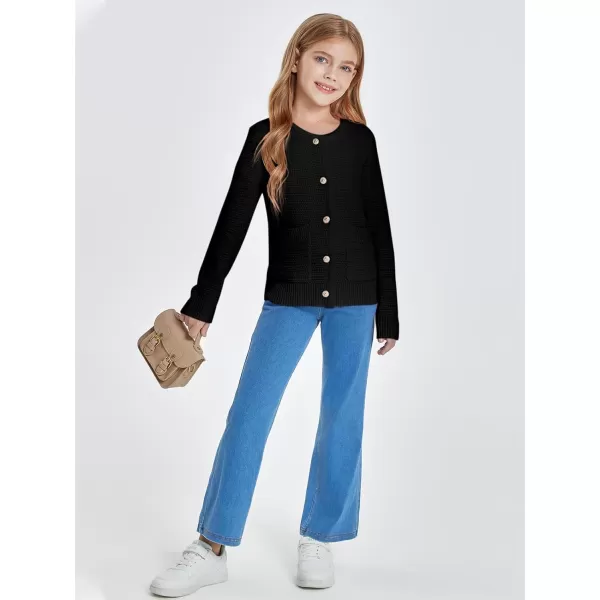 Haloumoning Girls Button Down Tweed Knit Cardigan Sweaters Kids Fashion Fall Outerwear with Pockets
