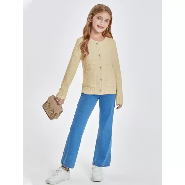 Haloumoning Girls Button Down Tweed Knit Cardigan Sweaters Kids Fashion Fall Outerwear with Pockets