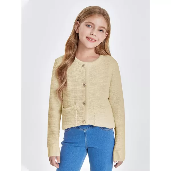 Haloumoning Girls Button Down Tweed Knit Cardigan Sweaters Kids Fashion Fall Outerwear with Pockets